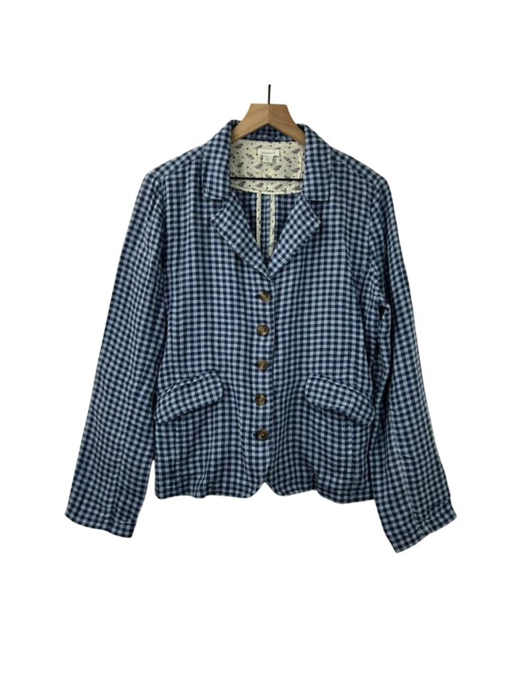 Sundance Ziri Blazer Jacket Women's Medium Blue 100% Linen Ginham Button Up - Picture 2 of 15